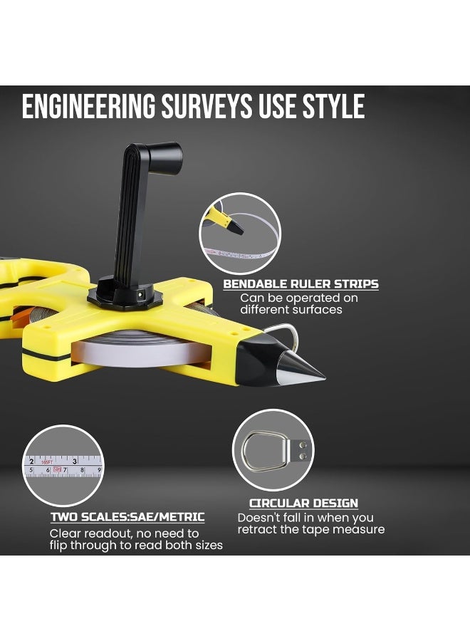 Star 50m Long Steel Measuring Tape with Hand Crank, Dual Scale SAE/Metric Surveyor Tape, ABS Heavy-Duty Open Reel Tape Measure for Construction, Engineering & Land Measurement - Image 2